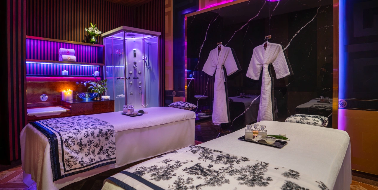 Luxurious spa interior with warm lighting